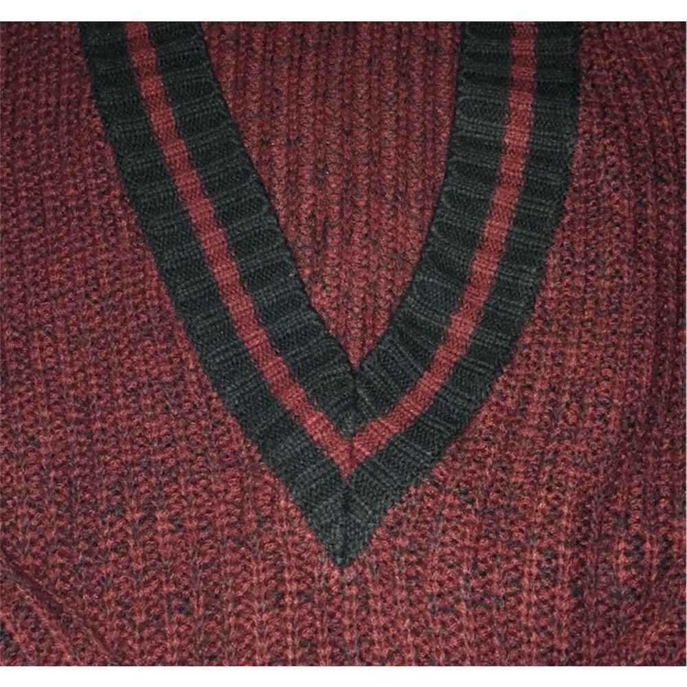 ✨Forever 21 Cable Knit Burgundy Varsity V Neck Striped Trim Sweater✨ - Picture 5 of 7